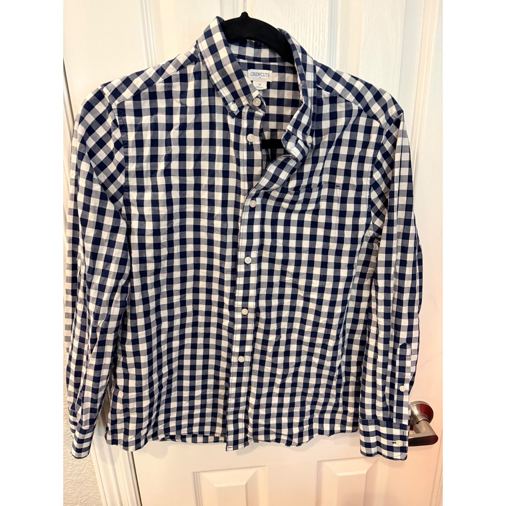 Crewcuts Button Down Shirt Blue Gingham Check Long Sleeve Cotton Boys Top 14